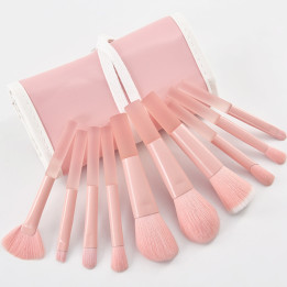 10pcs Peach Pink Makeup Brush Set with Carry Bag